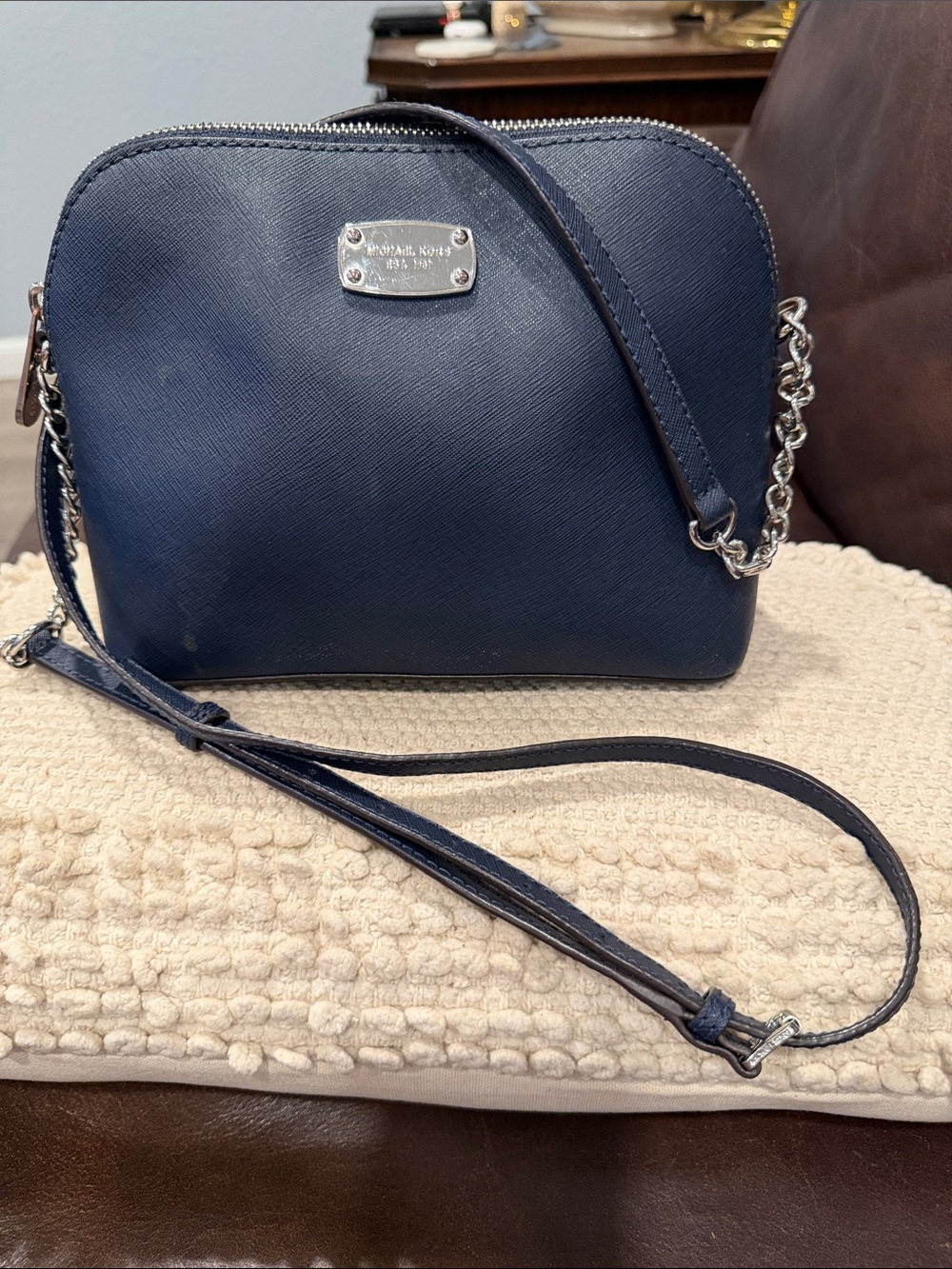 Michael Kors Navy Saffiano Leather Crossbody with Chain Strap